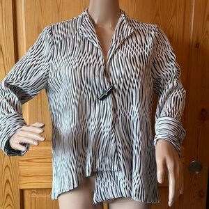 IC by Connie K Swing Textured One Button Jacket Size S Black White Striped